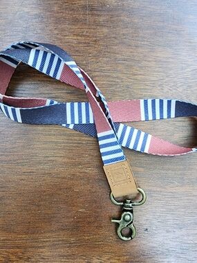 Thread Wallets Neck Lanyard Style Charlie Blue Stripe Canvas Leather Accent
